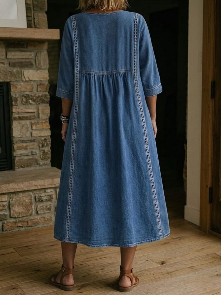 Paisley | Zwiewna Jeansowa Sukienka Midi - Pootivo