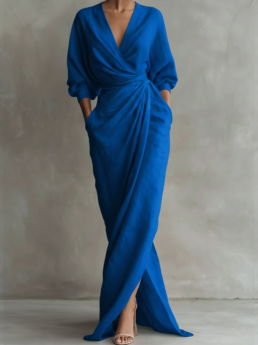 Savannah | Drapowana Kopertowa Sukienka Maxi - Pootivo