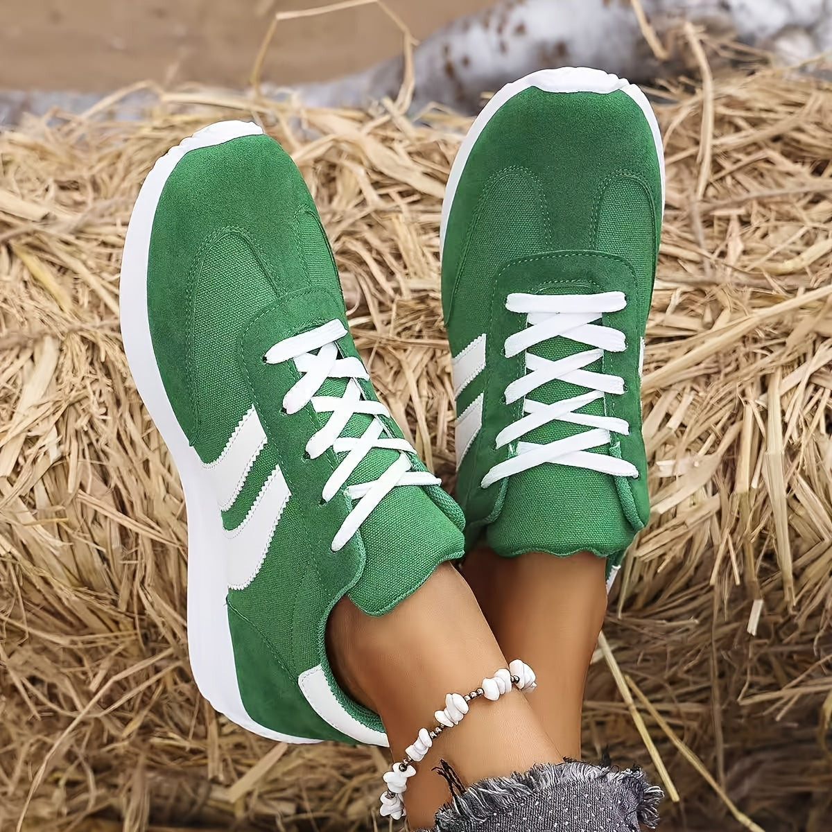 Elowen | Zamszowe Sneakersy w Stylu Retro na Grubej Podeszwie