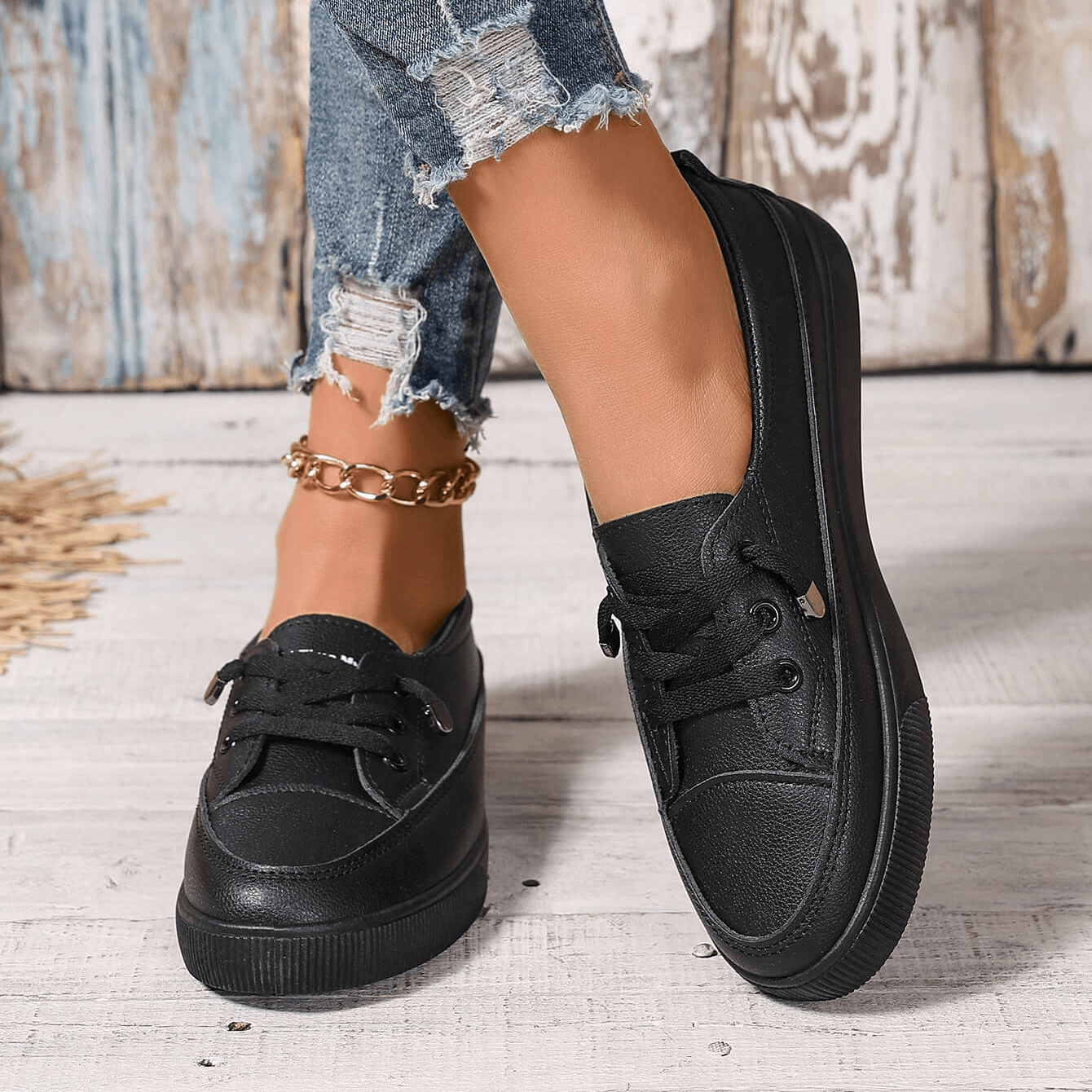 Ainsley | Skórzane Sznurowane Tenisówki Damskie - Pootivo