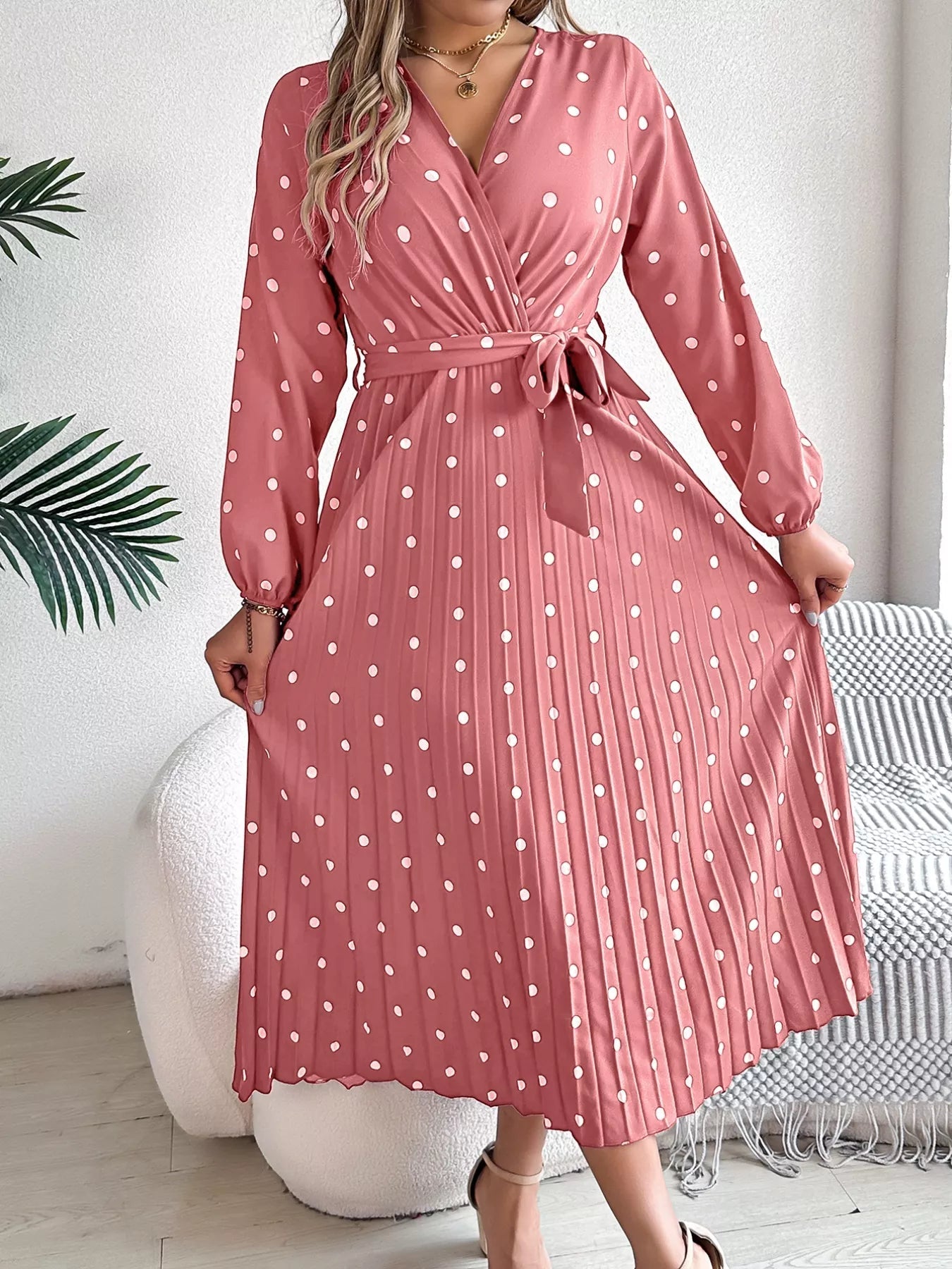 Amelia Sukienka Midi Kopertowa W Groszki Plisowana - Pootivo