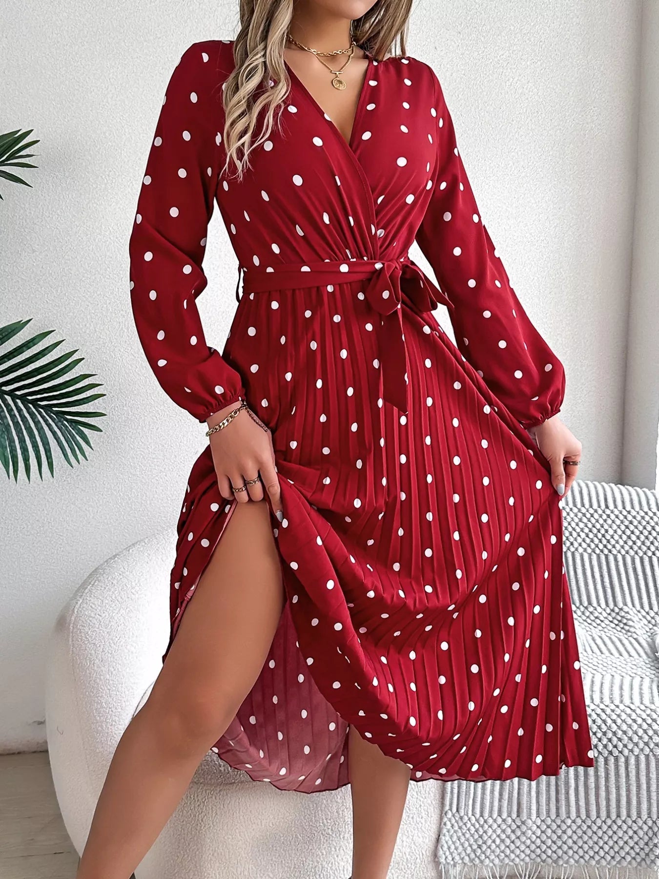 Amelia Sukienka Midi Kopertowa W Groszki Plisowana - Pootivo