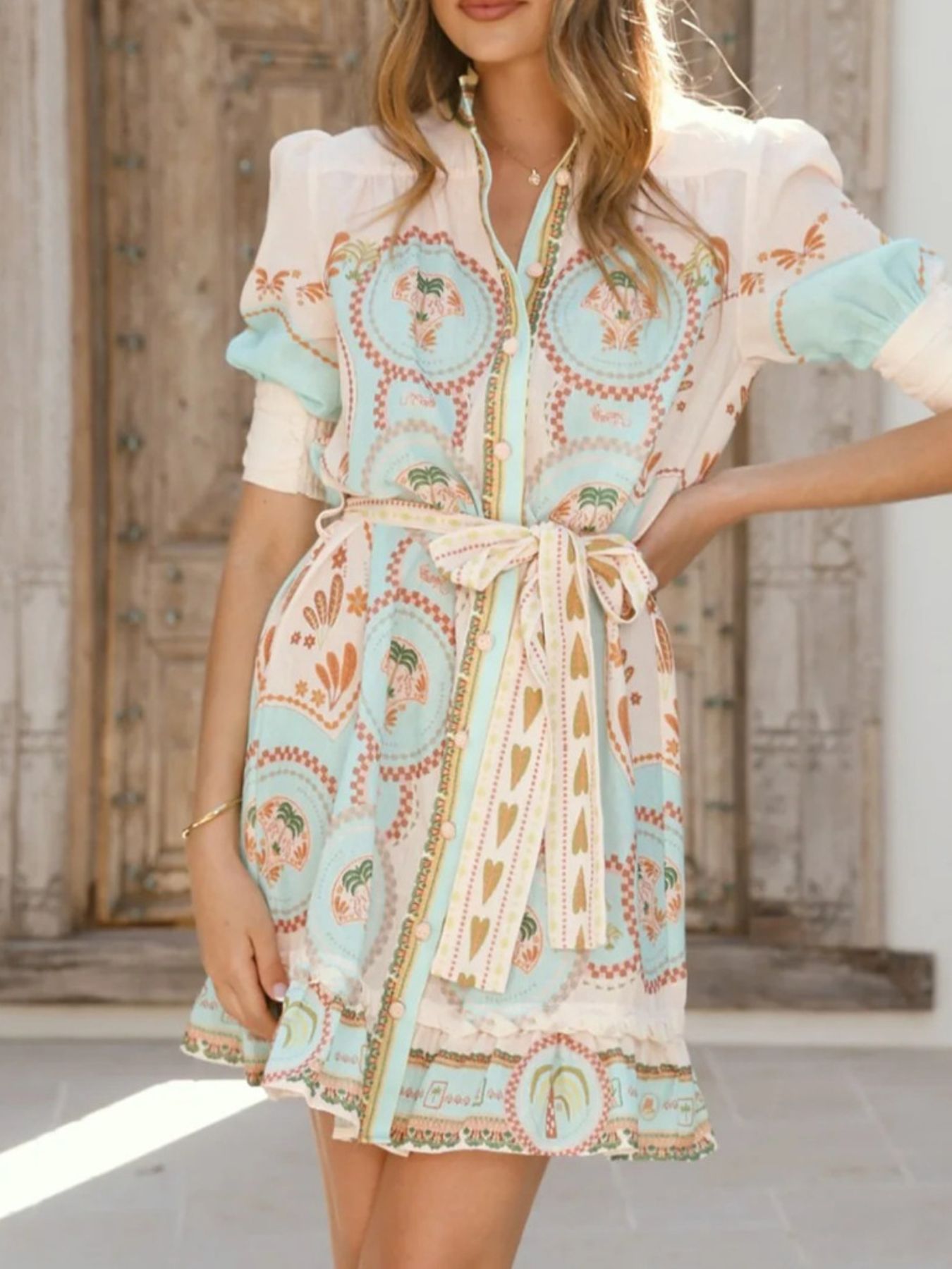 Amelie Sukienka Mini Koszulowa Boho z Paskiem - Pootivo