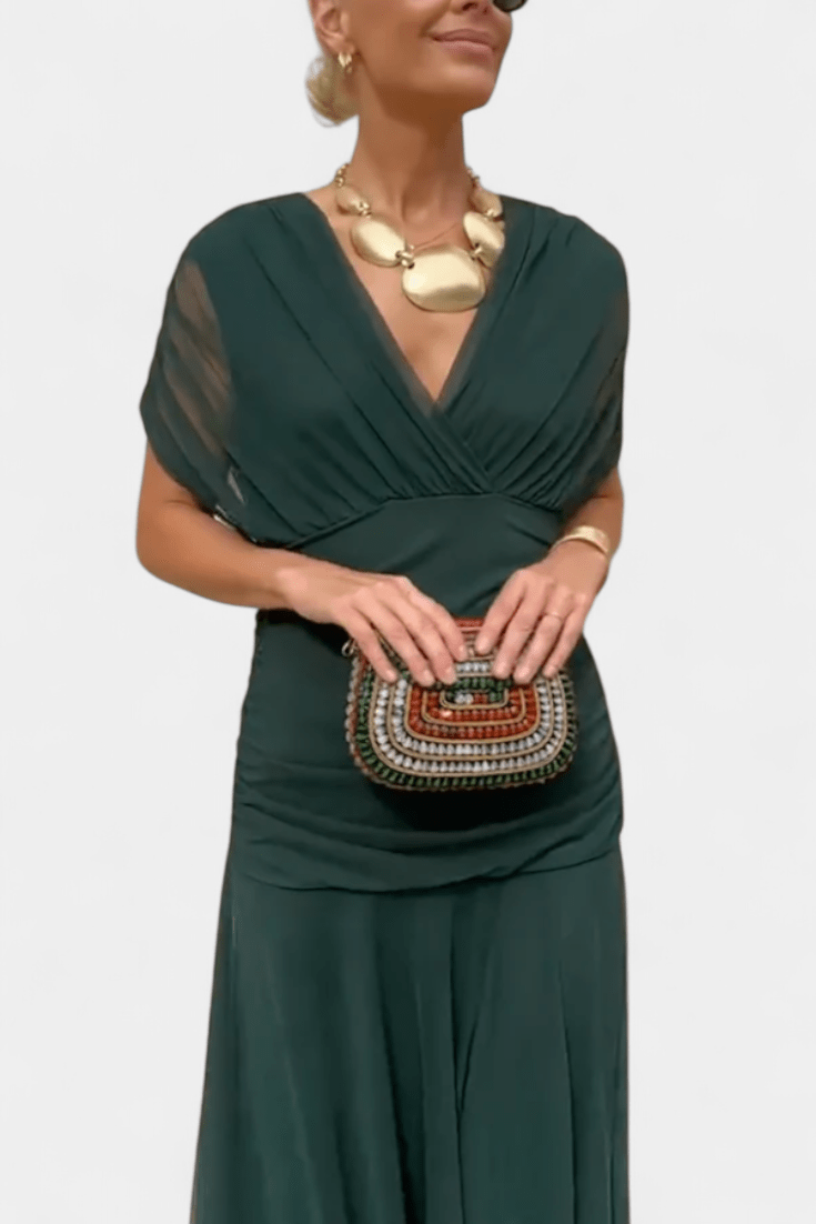 Aurèa Sukienka Maxi Damska Elegancka w Kwiaty z Odkrytymi Ramionami - Pootivo