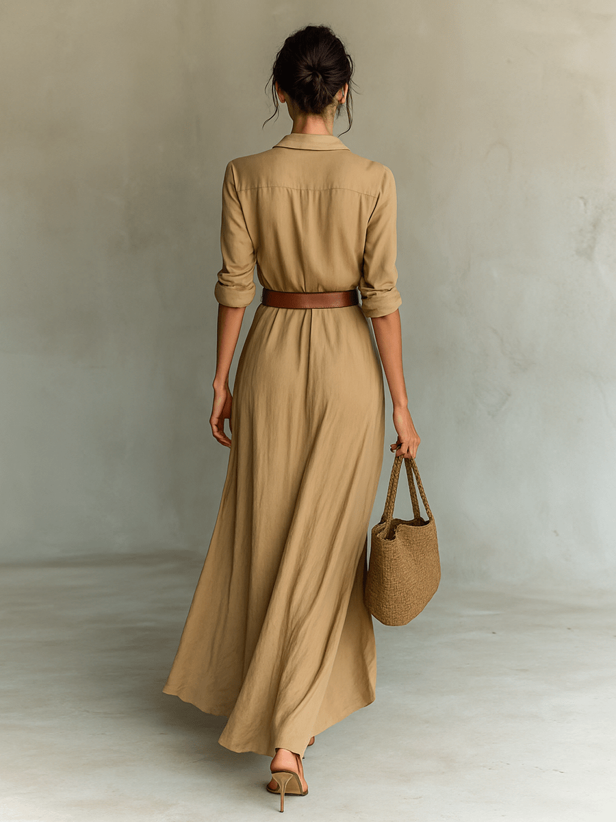 Avenira | Drapowana Koszulowa Sukienka Maxi Letnia - Pootivo