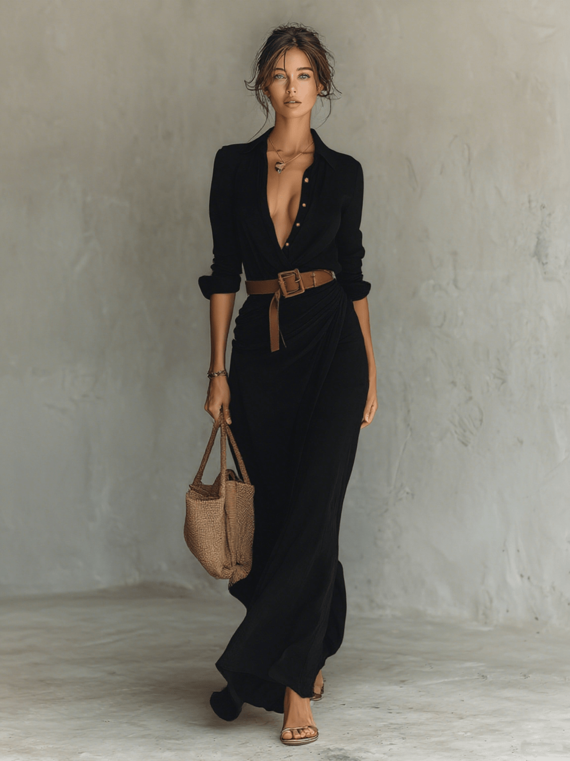 Avenira | Drapowana Koszulowa Sukienka Maxi Letnia - Pootivo