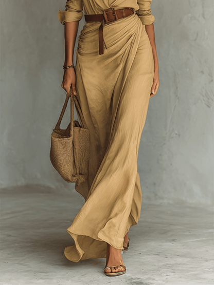 Avenira | Drapowana Koszulowa Sukienka Maxi Letnia - Pootivo