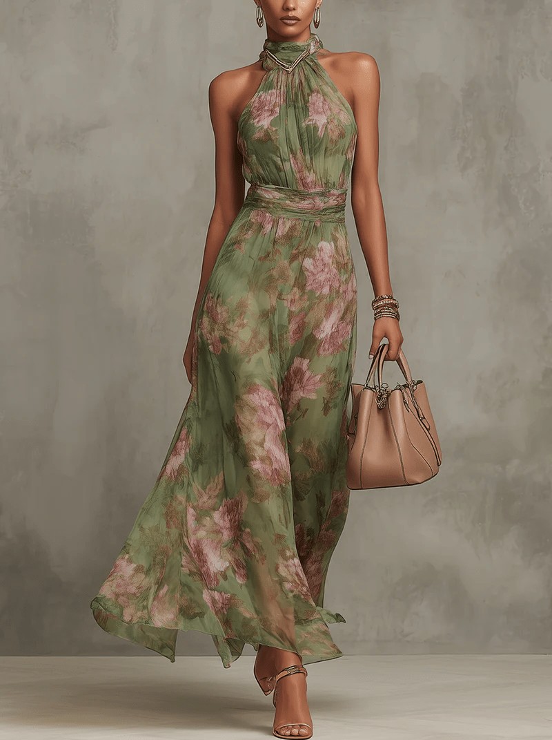 Azaria | Halter Zwiewna Sukienka Maxi Letnia - Pootivo
