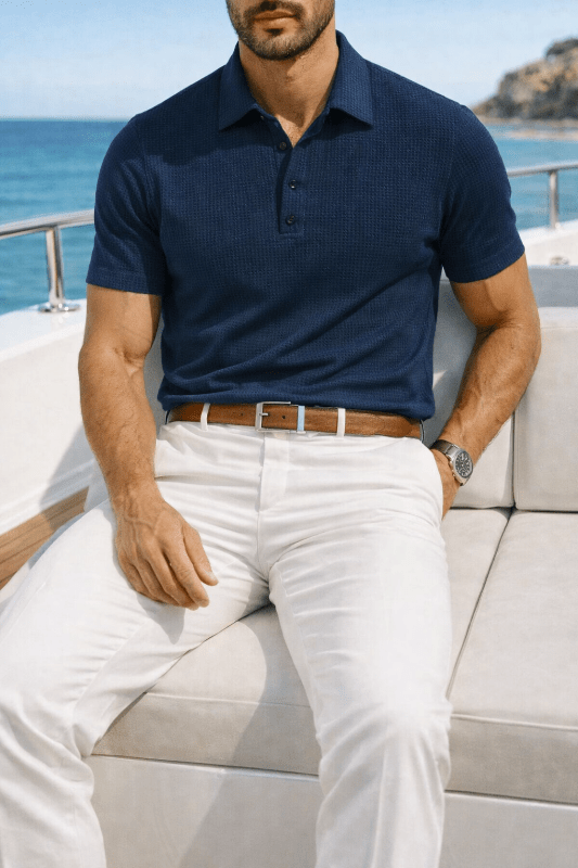Blake Heren Poloshirt Met Wafelpatroon – Ademend en Licht, Geschikt Voor Golf en Tennis, Met Kraag - Pootivo
