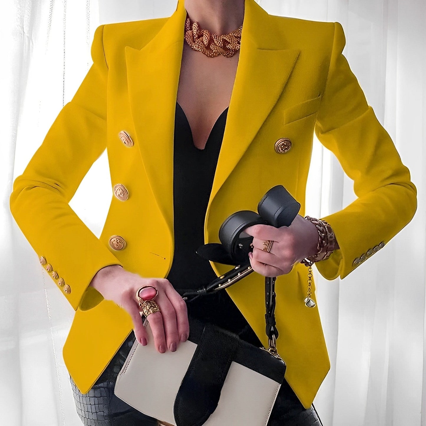 Corvana | Marynarka Damska ze Złotymi Guzikami – Elegancki Blazer Żakiet - Pootivo