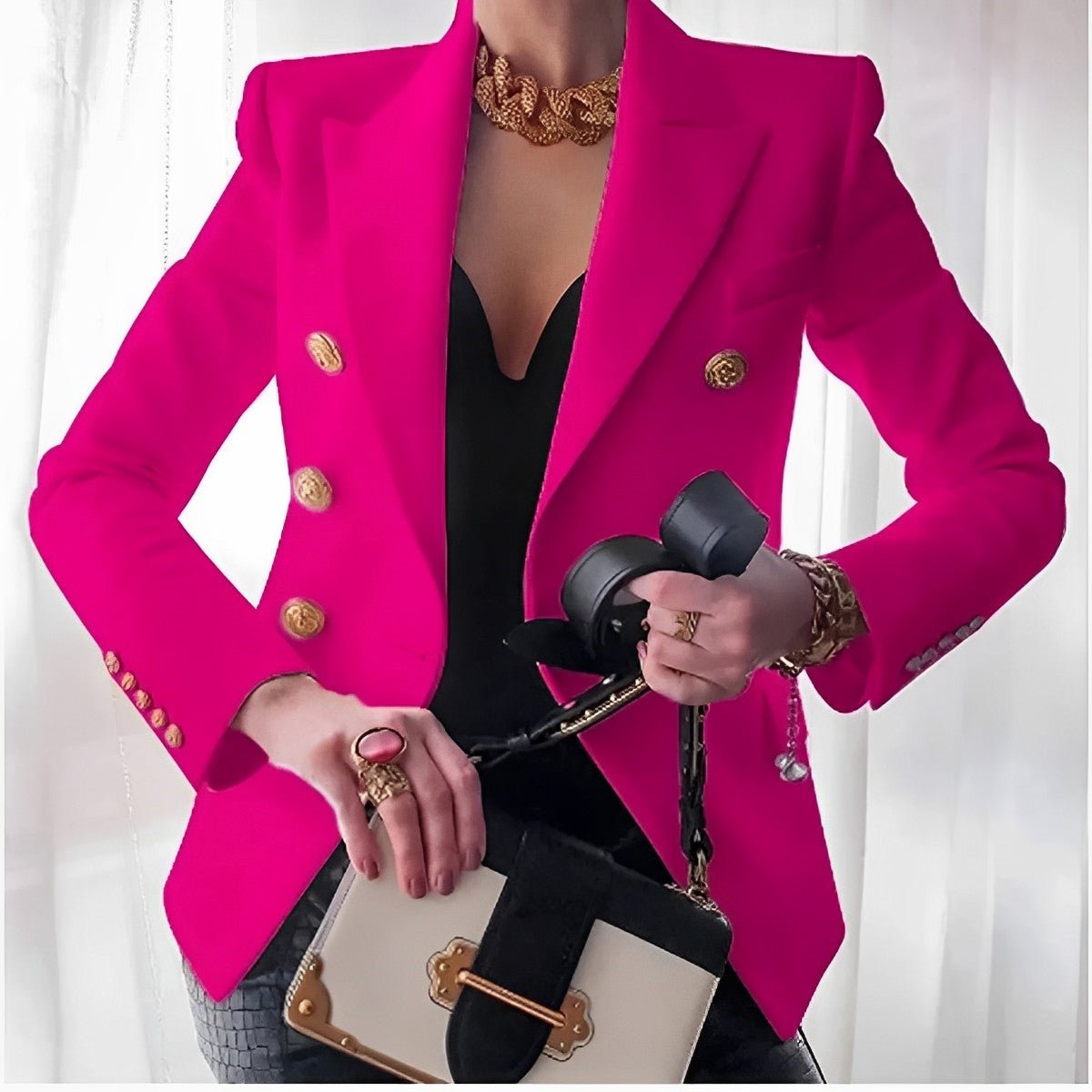 Corvana | Marynarka Damska ze Złotymi Guzikami – Elegancki Blazer Żakiet - Pootivo