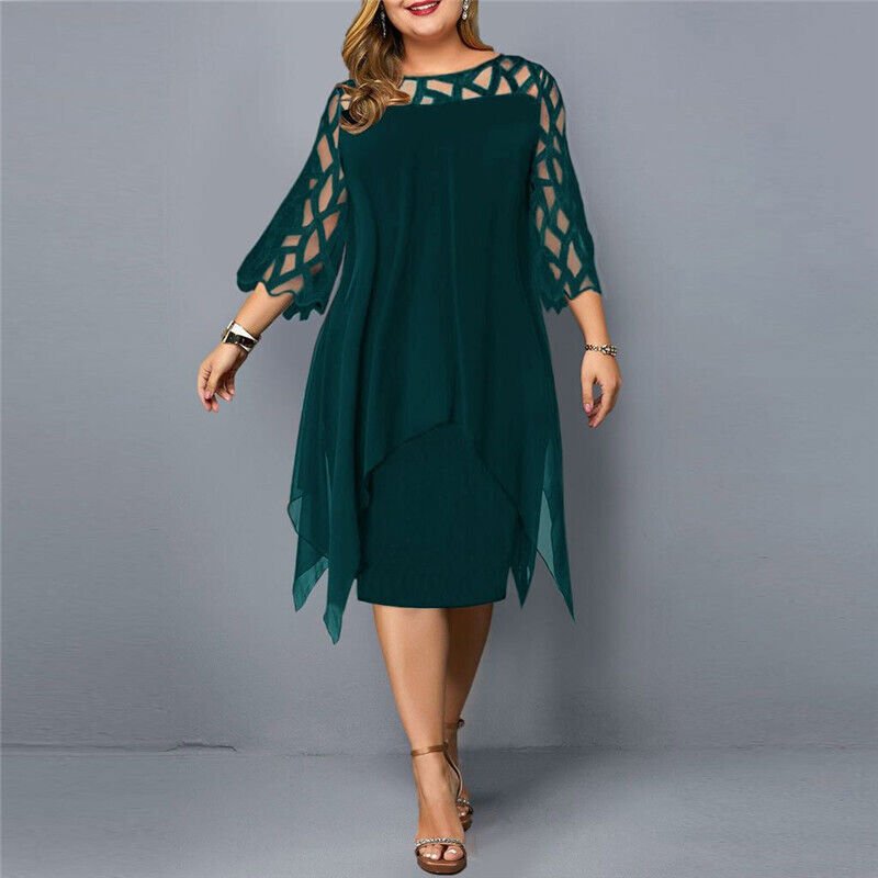 Darée Sukienka Wieczorowa Plus Size Elegancka dla Puszystych z Rękawem - Pootivo