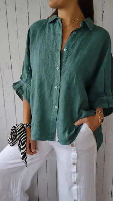 Delilah | Zwiewna Lniana Koszula Oversize Letnia - Pootivo