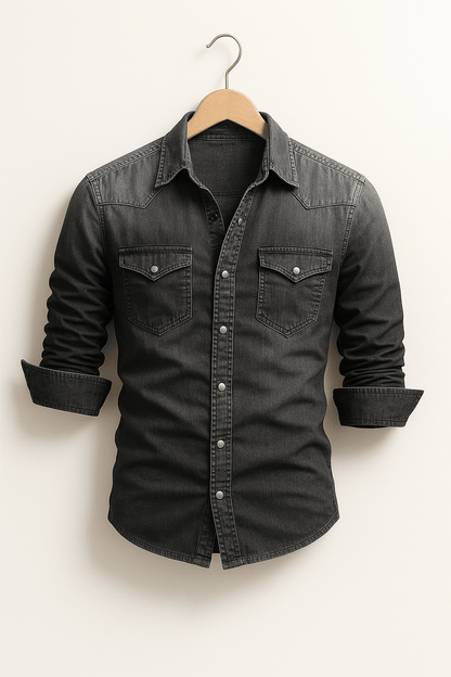 Dervèo Koszula Jeansowa Męska Slim Fit z Długim Rękawem - Pootivo