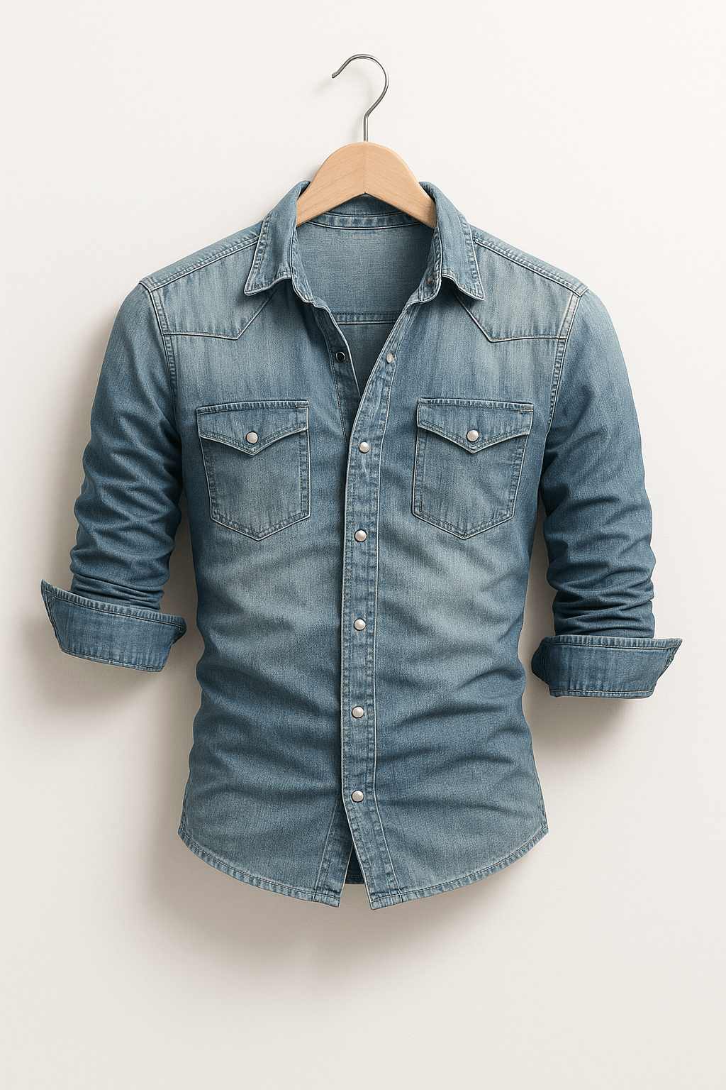 Dervèo Koszula Jeansowa Męska Slim Fit z Długim Rękawem - Pootivo