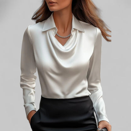 Diana Bluzka Damska Elegancka Drapowana – Długi Rękaw - Pootivo