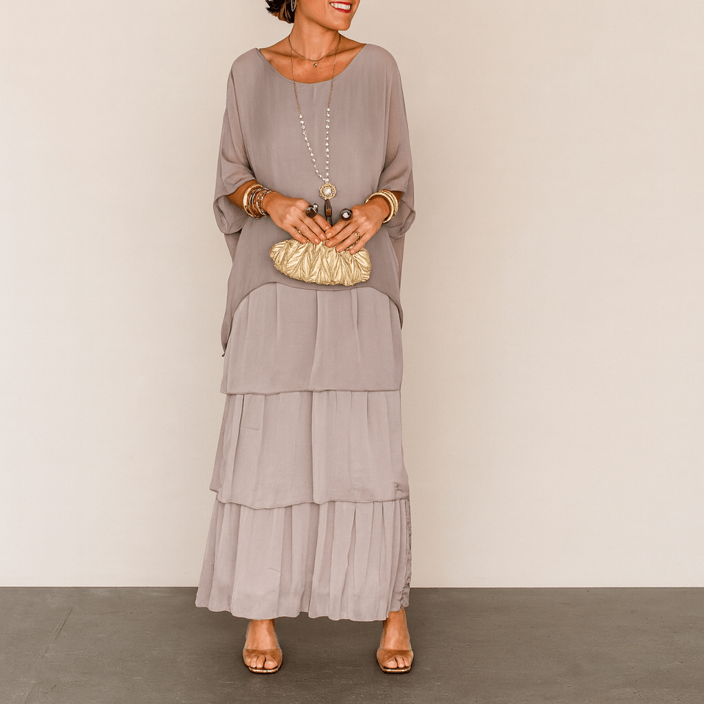 Elvara Sukienka Maxi Luźna z Falbanami – Długa Elegancka Oversize - Pootivo