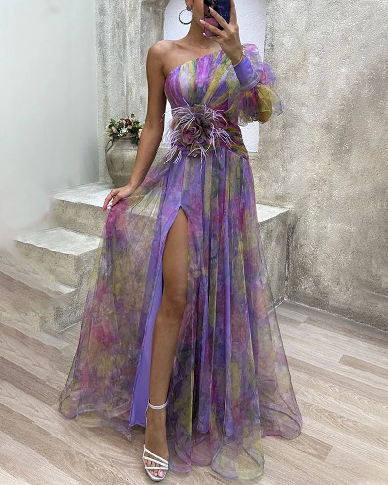 Glorève | Elegancka Sukienka Maxi na Wesele – Wieczorowa z Rozcięciem - Pootivo