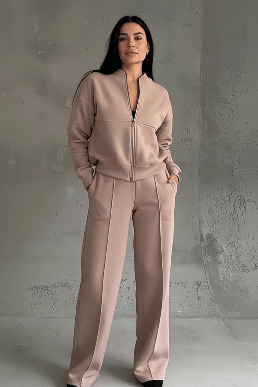 Harlow | Miękki Komplet Dresowy z Szerokimi Nogawkami - Pootivo