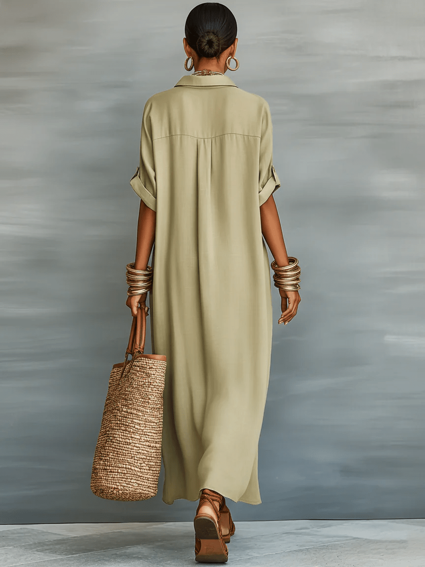Harper | Minimalistyczna Koszulowa Sukienka Maxi Letnia - Pootivo