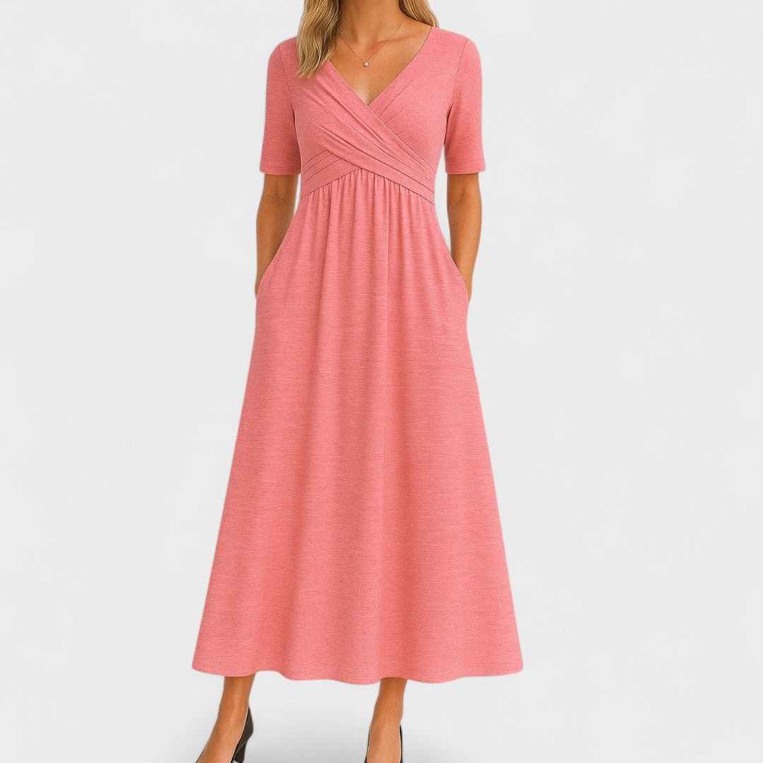 Kenzie | Kopertowa Dopasowana Sukienka Midi Letnia - Pootivo