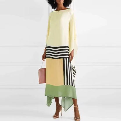 Maribel | Zwiewna Asymetryczna Sukienka Color Block Boho - Pootivo