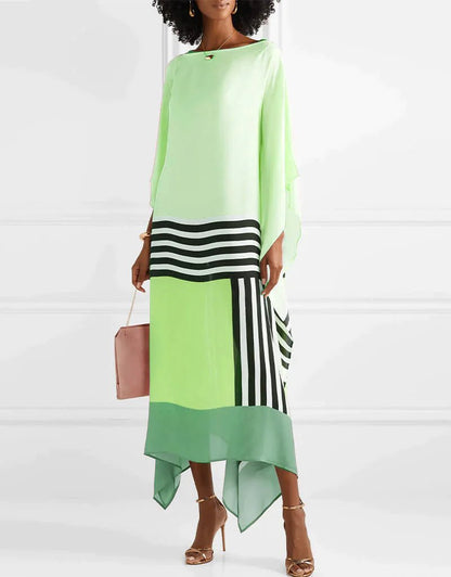 Maribel | Zwiewna Asymetryczna Sukienka Color Block Boho - Pootivo