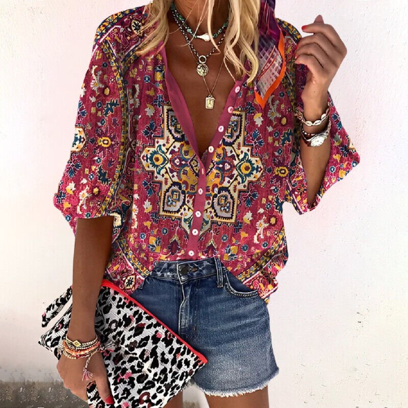 Marisol | Kwiecista Bluzka Boho z Guzikami - Pootivo