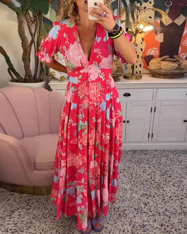 Marivelle Sukienka Maxi W Kwiaty - Letnia Długa Z Dekoltem V - Pootivo