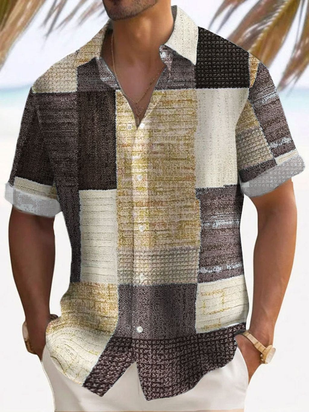 Mason | Patchwork Kolorowa Koszula Męska Krótki Rękaw Letnia - Pootivo