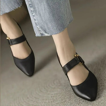 Orlée Czółenka Damskie na Słupku Slingback ze Złotą Klamrą - Pootivo