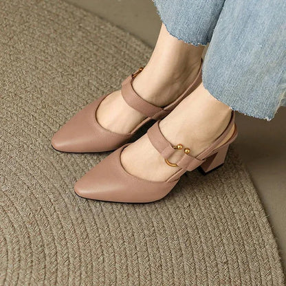 Orlée Czółenka Damskie na Słupku Slingback ze Złotą Klamrą - Pootivo