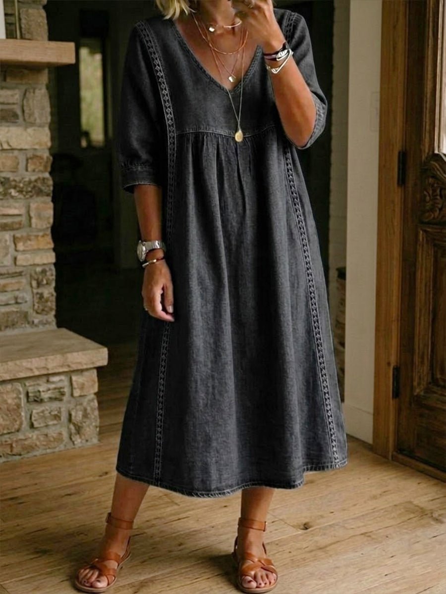 Paisley | Zwiewna Jeansowa Sukienka Midi - Pootivo