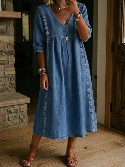 Paisley | Zwiewna Jeansowa Sukienka Midi - Pootivo