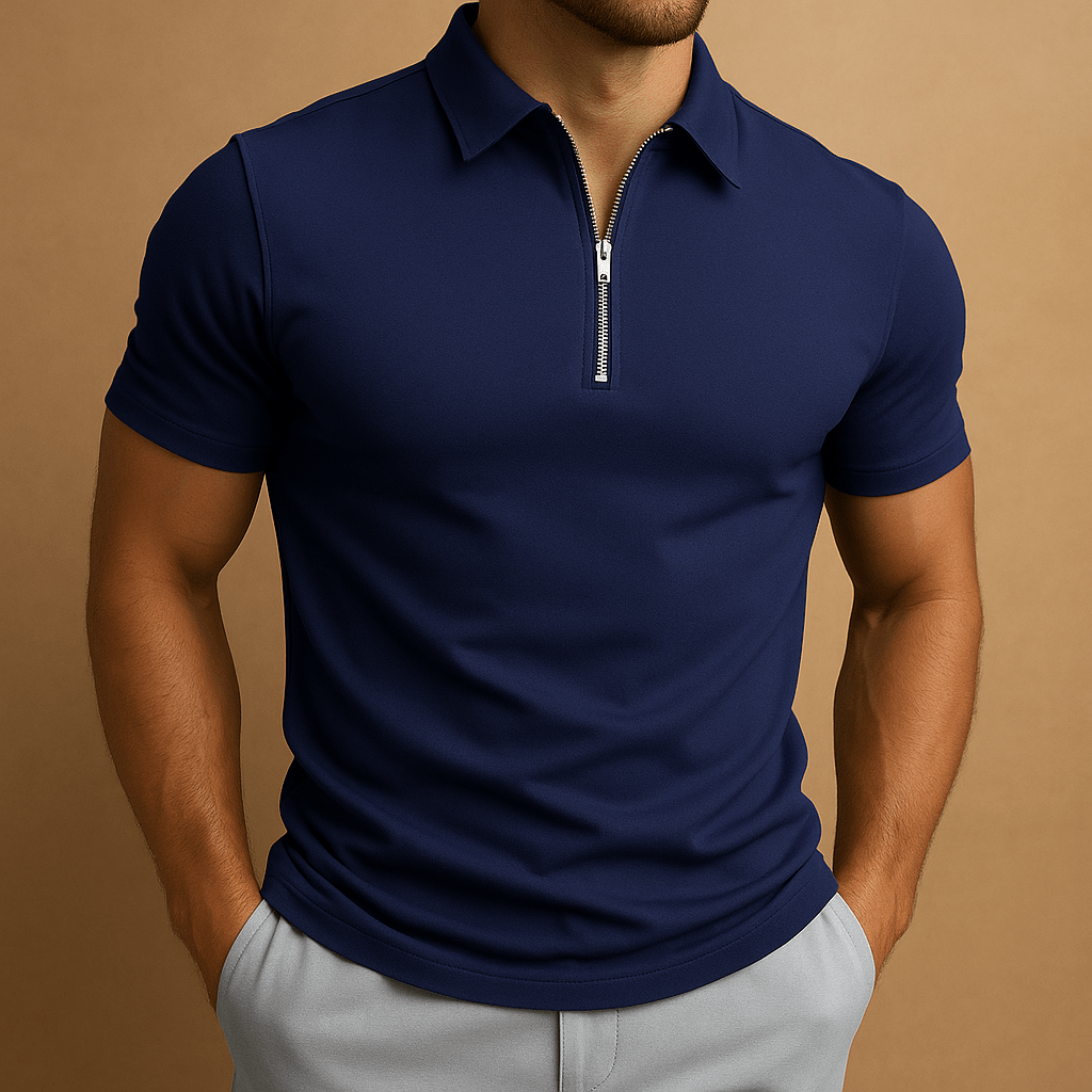 Ravon | Koszulka Polo Męska z Zamkiem – Slim Fit T-shirt z Kołnierzykiem - Pootivo