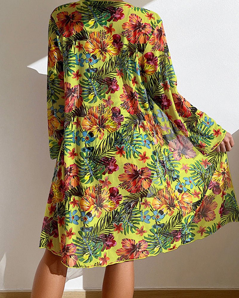 Rivéa Komplet Plażowy Bikini Kwiatowe Strój Kąpielowy z Kimono - Pootivo