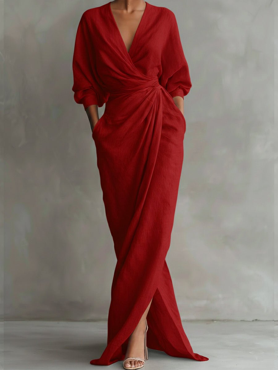 Savannah | Drapowana Kopertowa Sukienka Maxi - Pootivo
