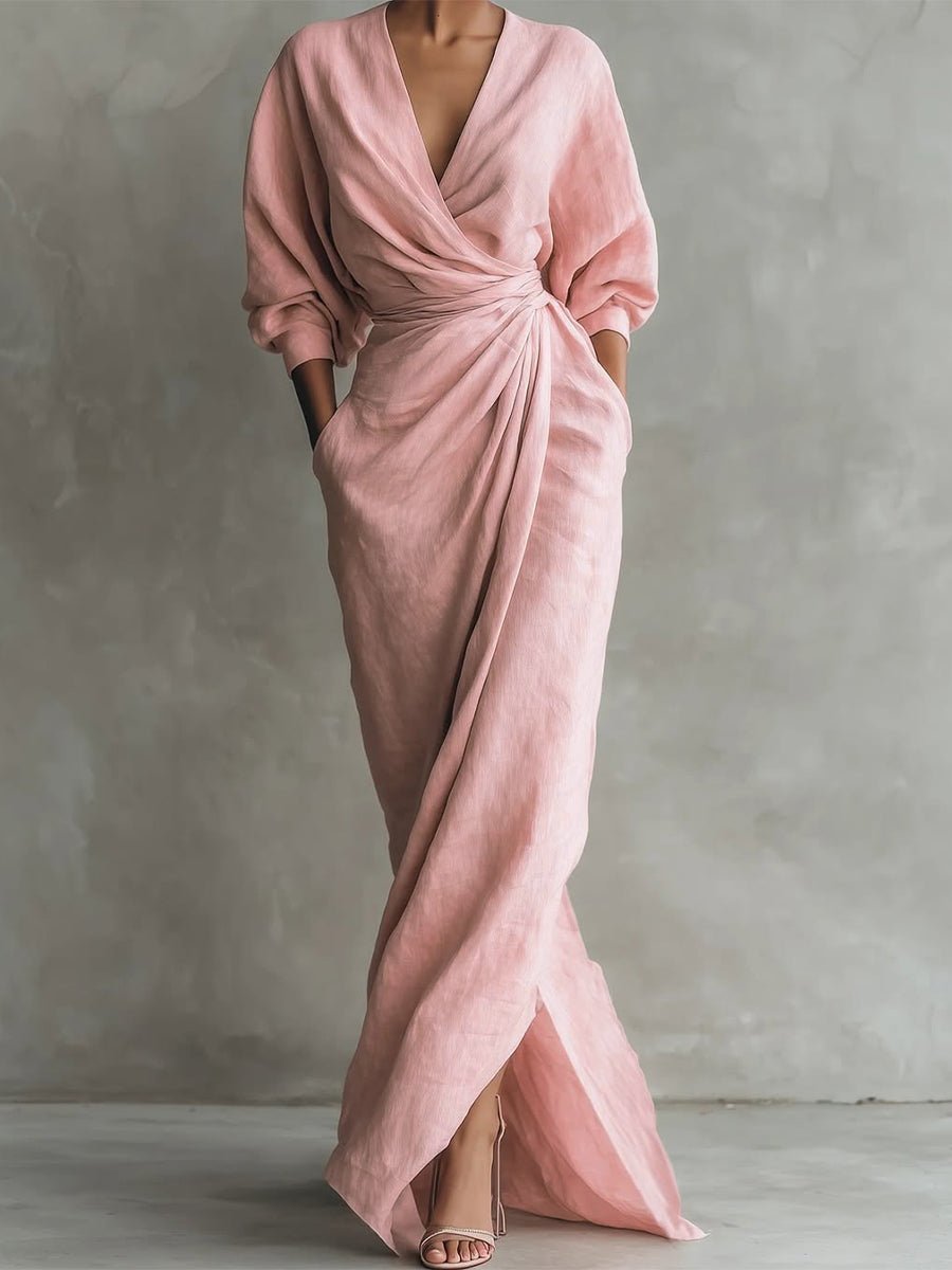 Savannah | Drapowana Kopertowa Sukienka Maxi - Pootivo
