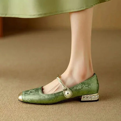 Scarlett | Retro Zielone Buty Mary Jane - Pootivo
