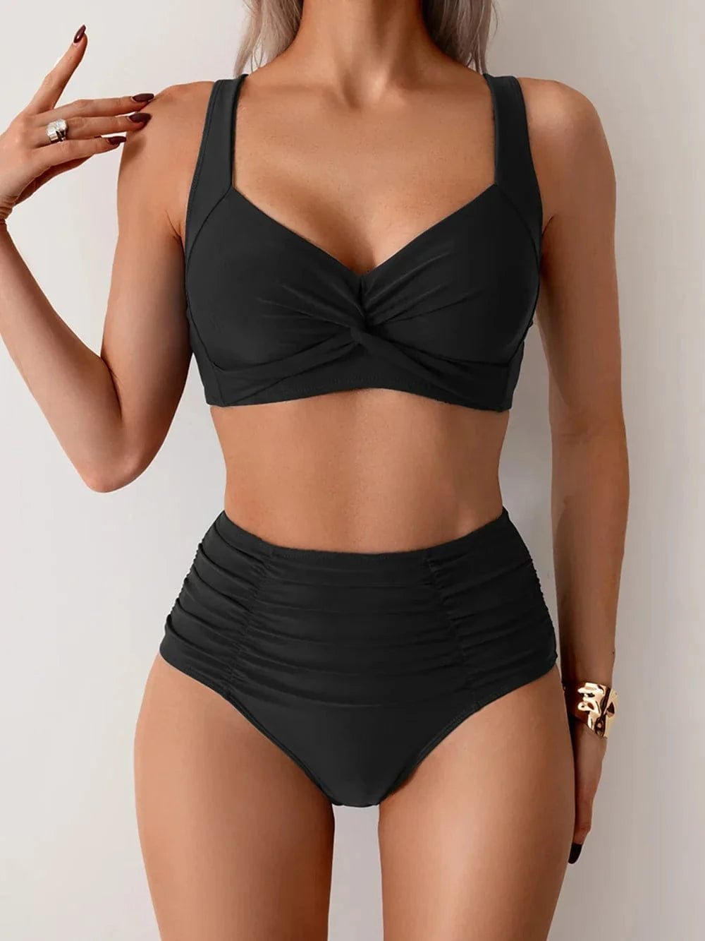 Seralyn Bikini Damskie Wysoki Stan Dwuczęściowy Strój Kąpielowy - Pootivo