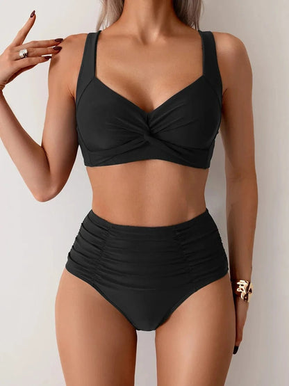 Seralyn Bikini Damskie Wysoki Stan Dwuczęściowy Strój Kąpielowy - Pootivo