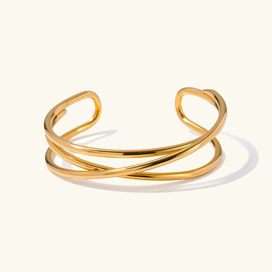 Sloane | Krzyżowana Pozłacana Bransoletka Bangle - Pootivo