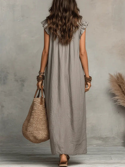 Sloane | Lniano - Bawełniana Boho Sukienka Maxi - Pootivo