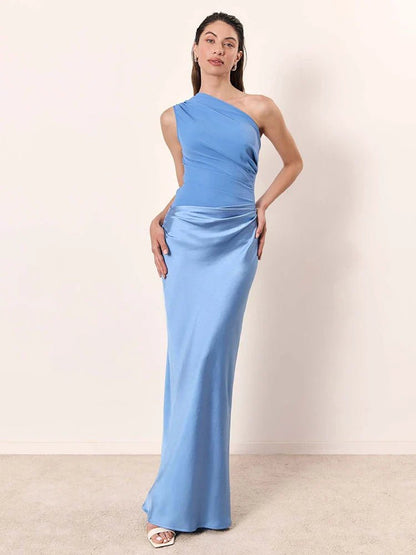 Sophia | One - Shoulder Satin Maxi Dress - Pootivo