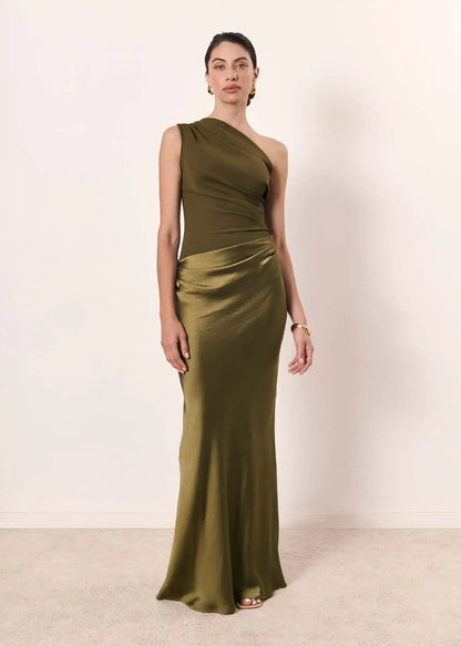 Sophia | One - Shoulder Satin Maxi Dress - Pootivo