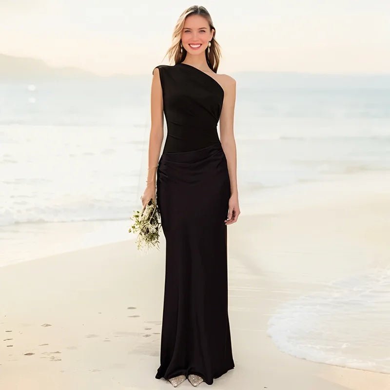 Sophia | One - Shoulder Satin Maxi Dress - Pootivo