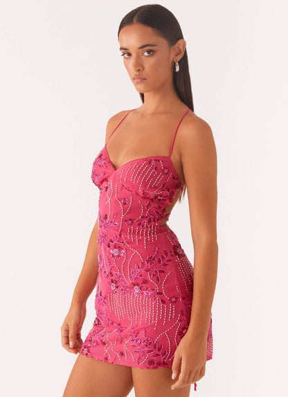 Vivienne | Cekinowa Sukienka Mini z Haftem - Pootivo